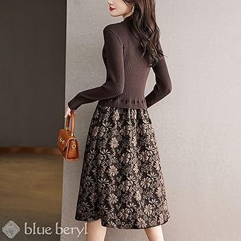 美品 バーバリーブルーレーベル 七分袖リブニット ドッキングワンピース チェック 美品 バーバリーブルーレーベル 七分袖リブニット ドッキング